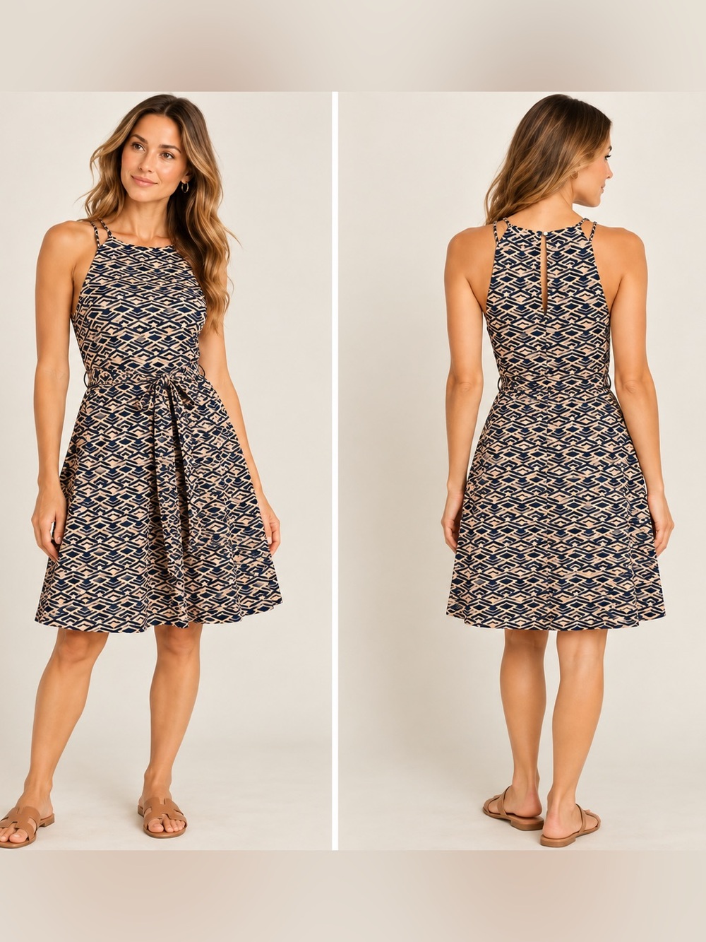 Banana Republic Geometric Print Tie-Waist Dress – Size Medium